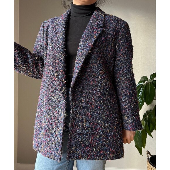vtg y2k blue speckled boucle open front coat retro jacket‎ market blazer XL boho - Picture 6 of 9